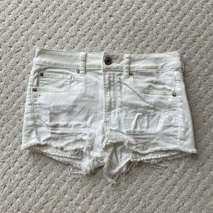 American Eagle Hi Rise Shortie White Shorts